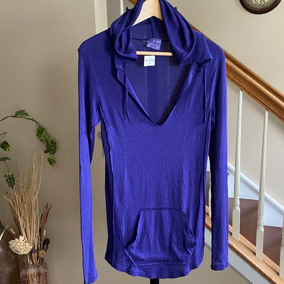 New Michael Stars Purple V Neck Hoodie One Size Fits Most (NWT) - Picture 1 of 11